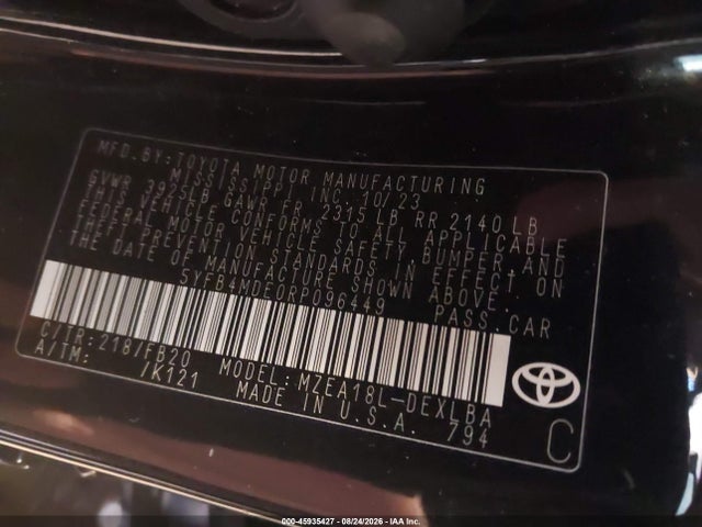 Продажа на аукционе авто 2024 Toyota Corolla Le, vin: 5YFB4MDE0RP096449, номер лота: 45935427