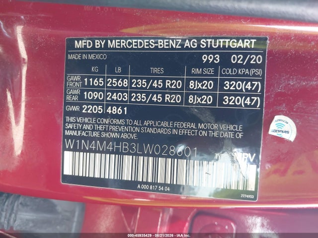 Продажа на аукционе авто 2020 Mercedes-benz Glb 250 4matic, vin: W1N4M4HB3LW028601, номер лота: 45935429