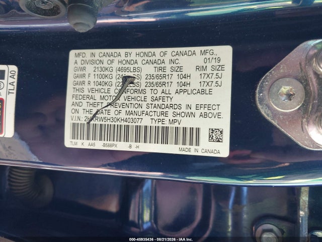Продаж на аукціоні авто 2019 Honda Cr-v Lx, vin: 2HKRW5H30KH403077, номер лоту: 45935436