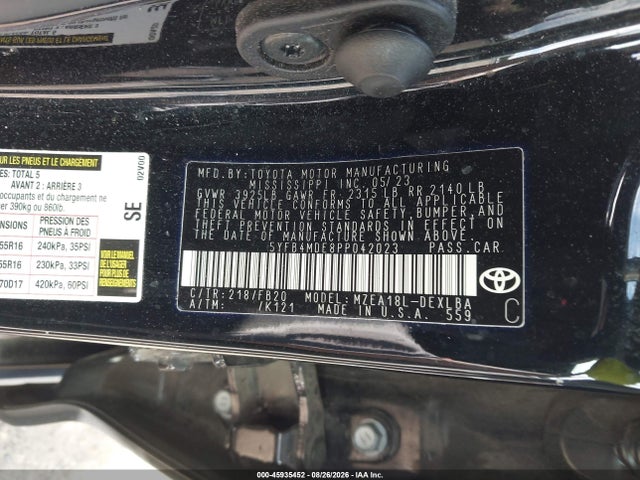 Aukcja sprzedaży 2023 Toyota Corolla Le, vin: 5YFB4MDE8PP042023, numer aukcji: 45935452