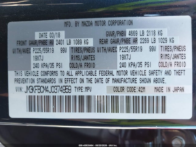 JM3KFBCM4J0374959 Mazda Cx-5 Touring