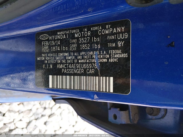 2014 Hyundai Accent Gls მანქანა იყიდება აუქციონზე, vin: KMHCT4AE9EU669787, აუქციონის ნომერი: 45935476