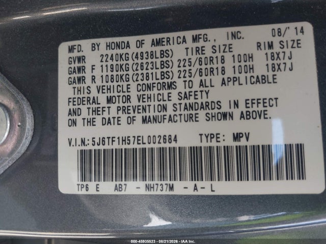 5J6TF1H57EL002684 Honda Crosstour Ex-l V6
