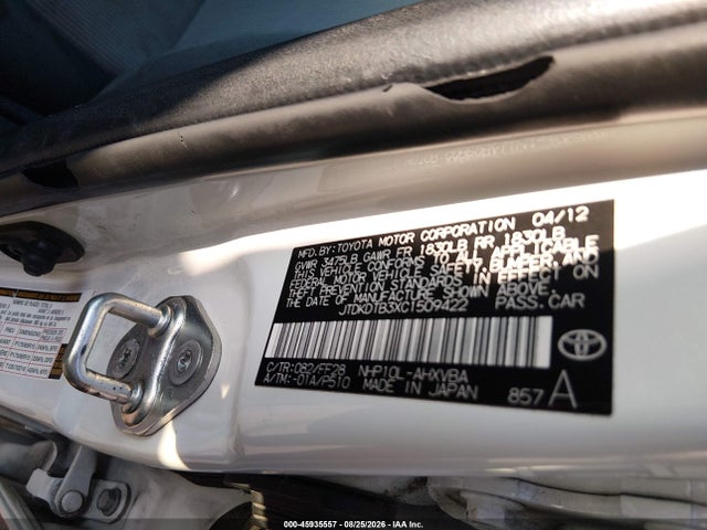 2012 Toyota Prius C Two მანქანა იყიდება აუქციონზე, vin: JTDKDTB3XC1509422, აუქციონის ნომერი: 45935557