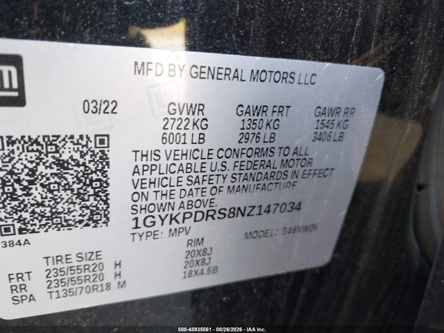 Продажа на аукционе авто 2022 Cadillac Xt6 Awd Premium Luxury, vin: 1GYKPDRS8NZ147034, номер лота: 45935561