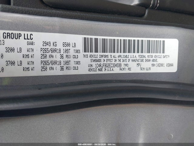Продаж на аукціоні авто 2014 Jeep Grand Cherokee Limited, vin: 1C4RJFBG2EC334599, номер лоту: 45935581