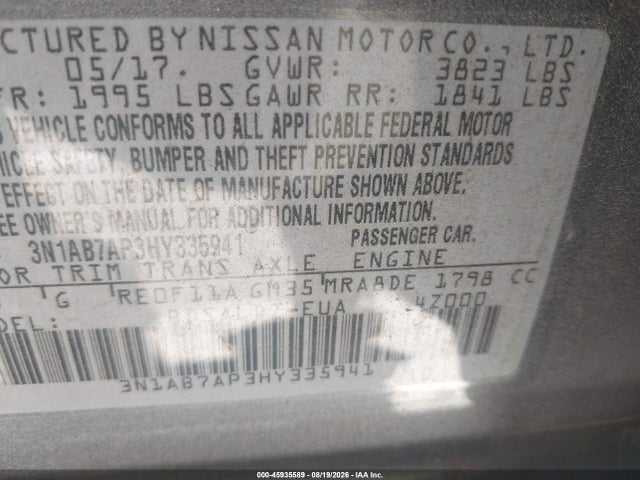 Nissan SENTRA SV 2017 3N1AB7AP3HY335941 Image 9