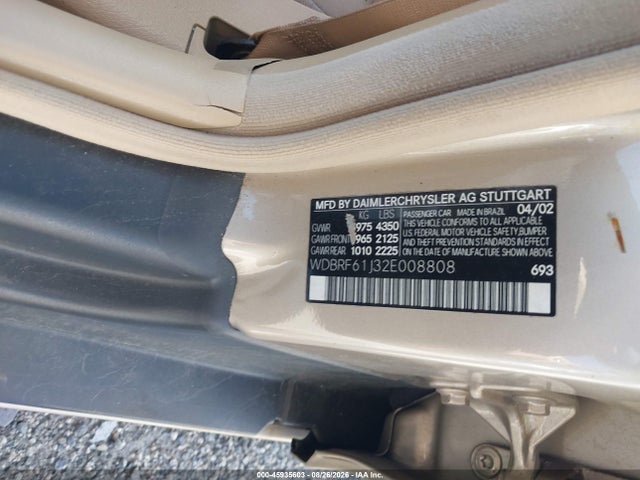 Aukcja sprzedaży 2002 Mercedes-benz C 240, vin: WDBRF61J32E008808, numer aukcji: 45935603