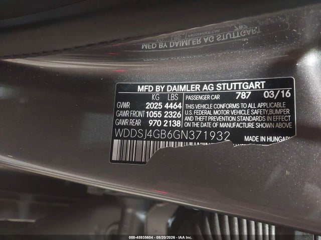 2016 Mercedes-benz Cla 250 4matic მანქანა იყიდება აუქციონზე, vin: WDDSJ4GB6GN371932, აუქციონის ნომერი: 45935604