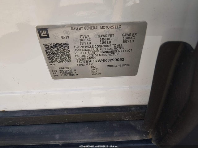 1GNEVHKW4KJ299052 Chevrolet Traverse 3lt