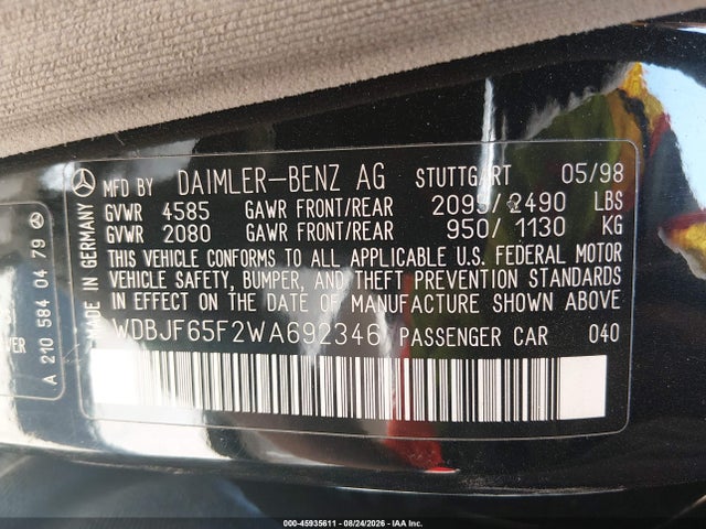 Продажа на аукционе авто 1998 Mercedes-benz E 320, vin: WDBJF65F2WA692346, номер лота: 45935611