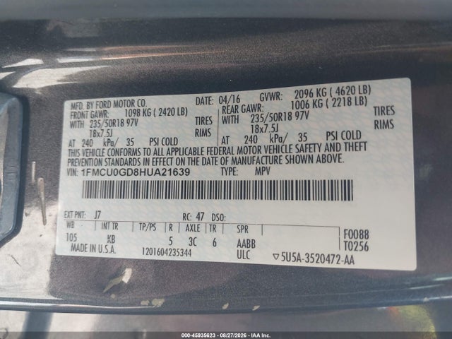 Продаж на аукціоні авто 2017 Ford Escape Se, vin: 1FMCU0GD8HUA21639, номер лоту: 45935623