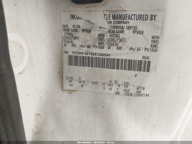 Продаж на аукціоні авто 2006 Ford F-350 Chassis Xl/xlt, vin: 1FDWF36Y86EC80541, номер лоту: 45935642