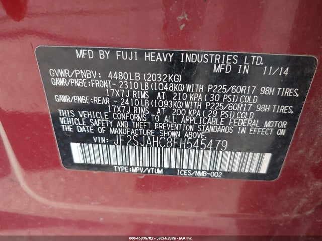 Продажа на аукционе авто 2015 Subaru Forester 2.5i Limited, vin: JF2SJAHC8FH545479, номер лота: 45935702