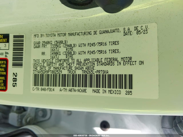 Aukcja sprzedaży 2023 Toyota Tacoma Sr, vin: 3TYAX5GN9PT082529, numer aukcji: 45935738