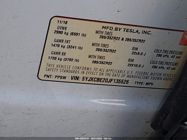 Tesla Model X 100d/75d/p100d 2018 5YJXCBE20JF135526 Image 9