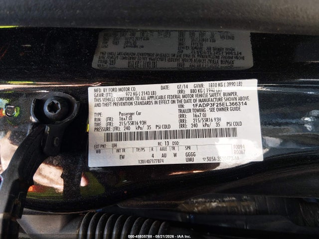 45935788 :رقم المزاد ، 1FADP3F25EL366314 vin ، 2014 Ford Focus Se مزاد بيع