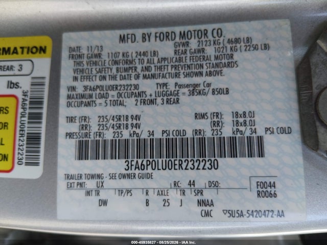 Продажа на аукционе авто 2014 Ford Fusion Hybrid Se, vin: 3FA6P0LU0ER232230, номер лота: 45935827