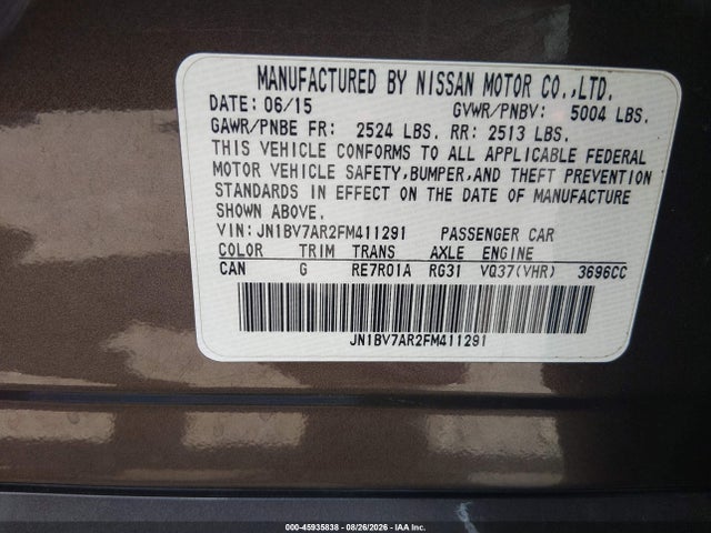 Aukcja sprzedaży 2015 Infiniti Q50 Premium/sport, vin: JN1BV7AR2FM411291, numer aukcji: 45935838