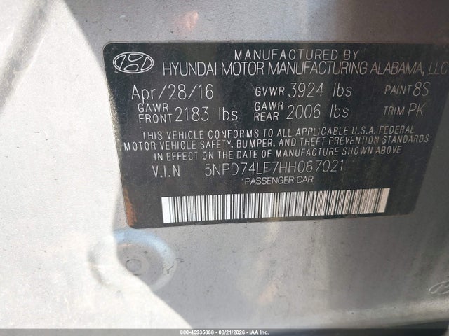 Продажа на аукционе авто 2017 Hyundai Elantra Se, vin: 5NPD74LF7HH067021, номер лота: 45935868