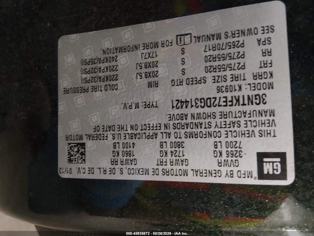 45935872 :رقم المزاد ، 3GNTKFE72DG314421 vin ، 2013 Chevrolet Avalanche Lt مزاد بيع