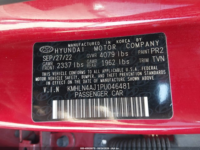 Продажа на аукционе авто 2023 Hyundai Elantra Hybrid Limited, vin: KMHLN4AJ1PU046481, номер лота: 45935879