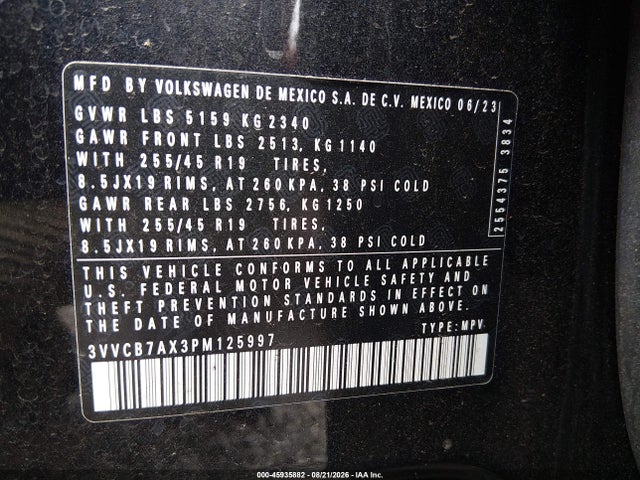 Продажа на аукционе авто 2023 Volkswagen Tiguan 2.0t Se R-line Black, vin: 3VVCB7AX3PM125997, номер лота: 45935882