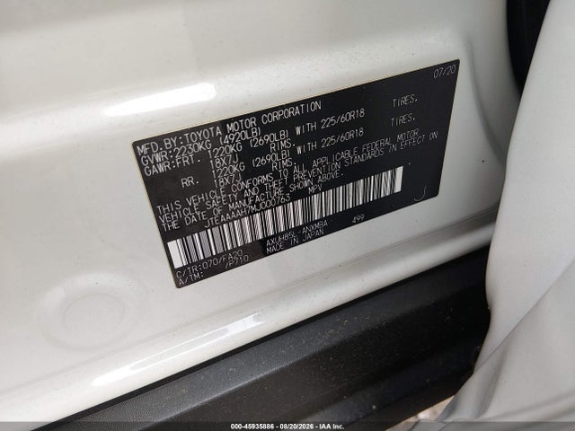 2021 Toyota Venza Le მანქანა იყიდება აუქციონზე, vin: JTEAAAAH7MJ000763, აუქციონის ნომერი: 45935886