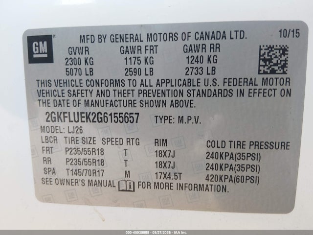 Продажа на аукционе авто 2016 Gmc Terrain Slt, vin: 2GKFLUEK2G6155657, номер лота: 45935888