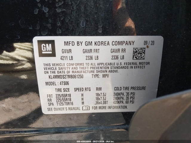 2021 Buick Encore Gx Fwd Select მანქანა იყიდება აუქციონზე, vin: KL4MMDS27MB061250, აუქციონის ნომერი: 45935906