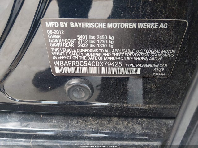 45935912 :رقم المزاد ، WBAFR9C54CDX79425 vin ، 2012 Bmw 550i مزاد بيع