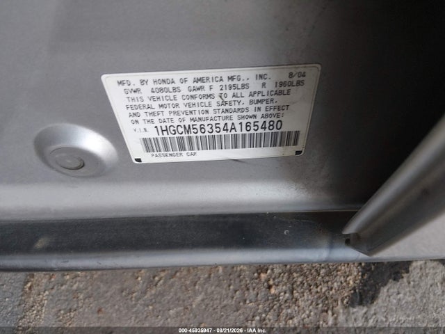 45935947 :رقم المزاد ، 1HGCM56354A165480 vin ، 2004 Honda Accord 2.4 Lx مزاد بيع