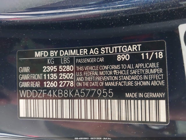2019 Mercedes-benz E 300 4matic მანქანა იყიდება აუქციონზე, vin: WDDZF4KB8KA577955, აუქციონის ნომერი: 45935953