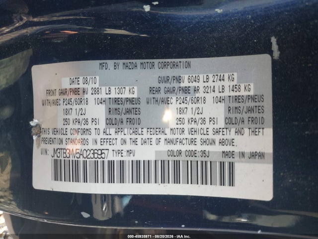 Aukcja sprzedaży 2010 Mazda Cx-9 Touring, vin: JM3TB3MV5A0236957, numer aukcji: 45935971