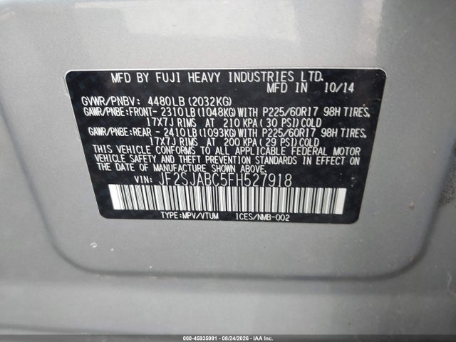 Продажа на аукционе авто 2015 Subaru Forester 2.5i, vin: JF2SJABC5FH527918, номер лота: 45935991