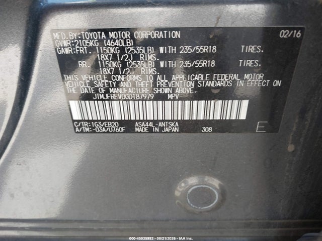 Toyota RAV4 SE 2016 JTMJFREV0GD187979 Image 9