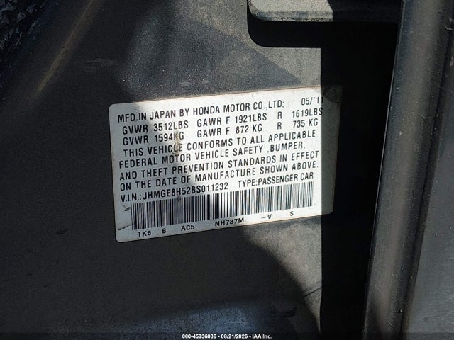 Продаж на аукціоні авто 2011 Honda Fit Sport, vin: JHMGE8H52BS011232, номер лоту: 45936006