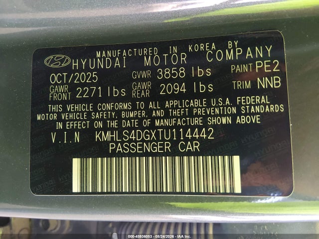 Продажа на аукционе авто 2026 Hyundai Elantra Sel Sport Premium, vin: KMHLS4DGXTU114442, номер лота: 45936053