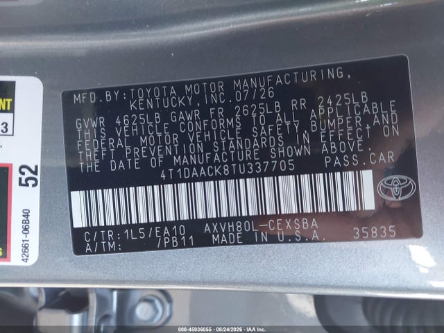 45936055 :رقم المزاد ، 4T1DAACK8TU337705 vin ، 2026 Toyota Camry Se مزاد بيع