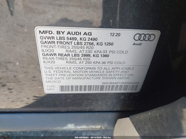 Aukcja sprzedaży 2021 Audi Q5 Premium Plus 45 Tfsi Quattro S Tronic, vin: WA1BAAFY2M2044434, numer aukcji: 45936063