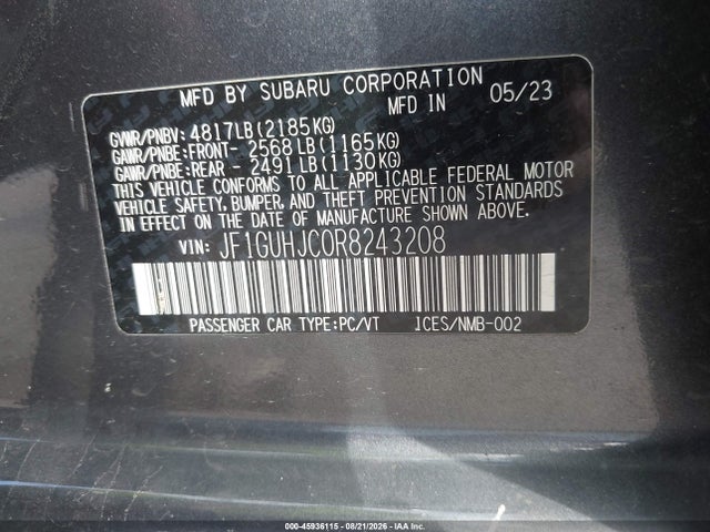 2024 Subaru Impreza Rs 5-door მანქანა იყიდება აუქციონზე, vin: JF1GUHJC0R8243208, აუქციონის ნომერი: 45936115