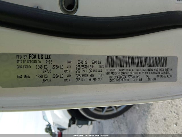 Продаж на аукціоні авто 2019 Dodge Journey Gt Awd, vin: 3C4PDDEG8KT769920, номер лоту: 45936139