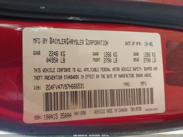 45936140 :رقم المزاد ، 2D4FV47V97H666531 vin ، 2007 Dodge Magnum مزاد بيع