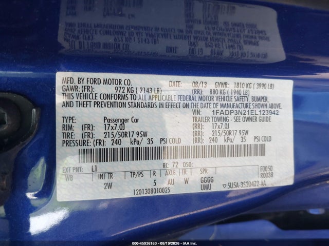 Aukcja sprzedaży 2014 Ford Focus Titanium, vin: 1FADP3N21EL123942, numer aukcji: 45936160