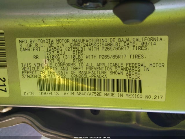 Aukcja sprzedaży 2015 Toyota Tacoma Prerunner V6, vin: 3TMJU4GN0FM177252, numer aukcji: 45936217
