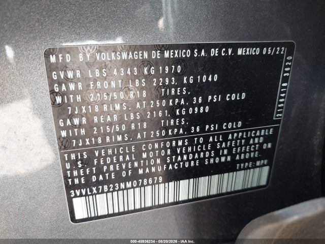 3VVLX7B23NM078679 Volkswagen Taos 1.5t Se