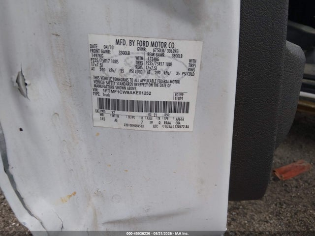 Продаж на аукціоні авто 2010 Ford F-150 Stx/xl/xl W/mid-box Prep/xlt/xlt W/mid-box Prep, vin: 1FTMF1CW9AKE01252, номер лоту: 45936236