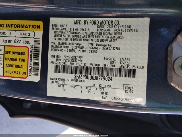 Ford Fusion Hybrid S 2018 3FA6P0UU0JR279024 Image 9