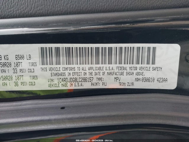Dodge Durango Gt Plus Awd 2020 1C4RDJDG8LC286157 Image 9