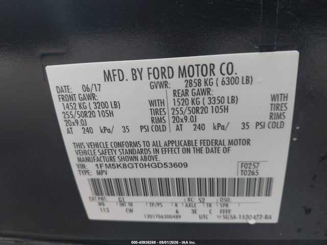 Aukcja sprzedaży 2017 Ford Explorer Sport, vin: 1FM5K8GT0HGD53609, numer aukcji: 45936288